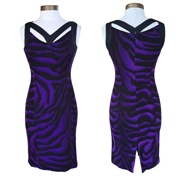 VERSACE Vintage 90s Sheath Dress Purple Black Tiger Zebra Size 40 IT XS 4 US - Picture 14 of 14